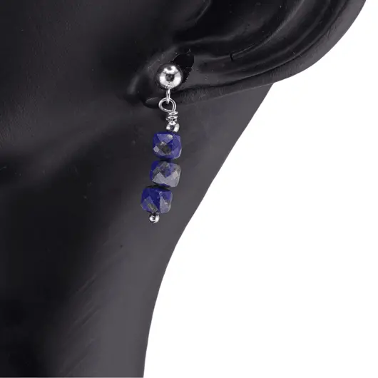 Cercei cu surub Lapis Lazuli cuburi fatetate cu Argint 925, 4mm, imagine 2