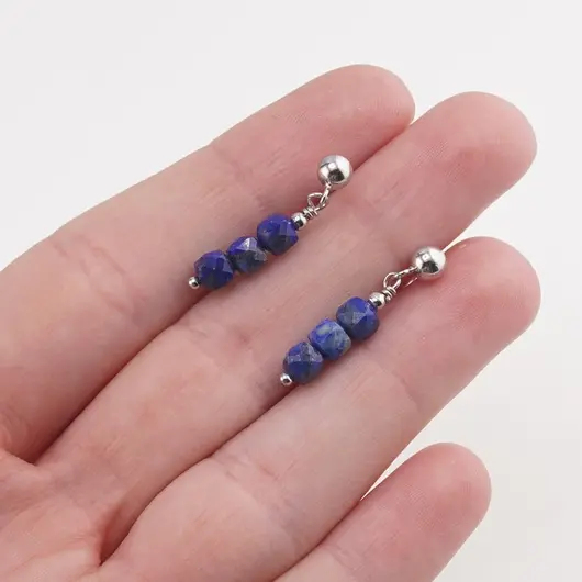 Cercei cu surub Lapis Lazuli cuburi fatetate cu Argint 925, 4mm, imagine 3