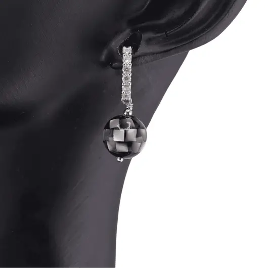 Cercei cu surub Scoica abalone si baza de Argint 925 semirotunda cu zirconii, 10mm, imagine 2