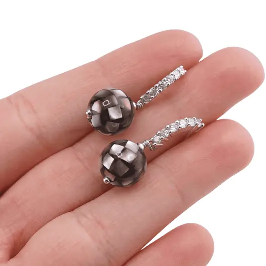 Cercei cu surub Scoica abalone si baza de Argint 925 semirotunda cu zirconii, 10mm, imagine 3