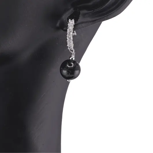 Cercei cu surub Turmalina neagra si baza de Argint 925 semirotunda cu zirconii, 8mm, imagine 2