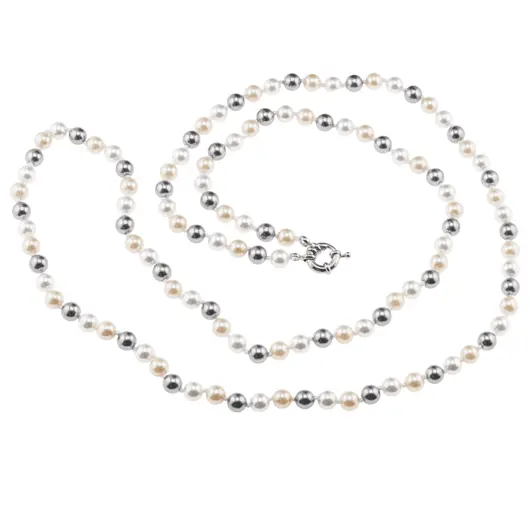 Colier Perle de Mallorca gri, bej si albe, sfere 6mm, imagine 3