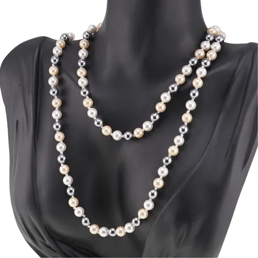 Colier Perle de Mallorca gri, bej si albe, sfere 6mm