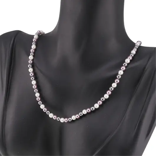 Colier Perle de Mallorca gri, violet si albe, sfere 4mm
