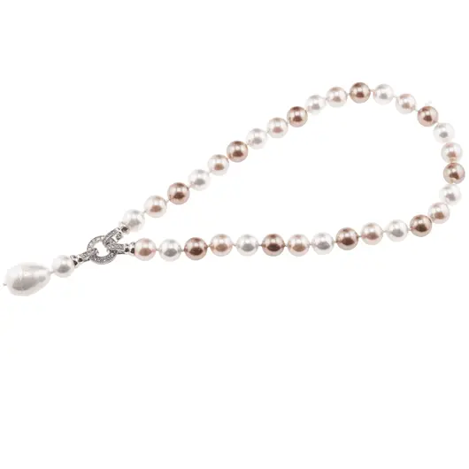 Colier Perle de Mallorca maro, crem si albe cu pandantiv, 12mm, imagine 2