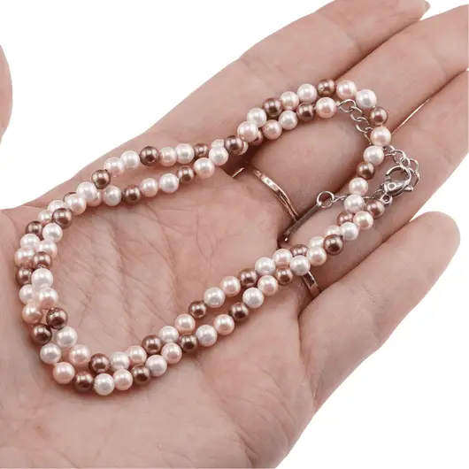 Colier Perle de Mallorca maro, crem si albe, sfere 4mm, imagine 2