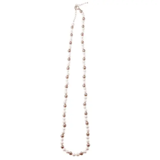 Colier Perle de Mallorca maro, crem si albe, sfere 4mm, imagine 3
