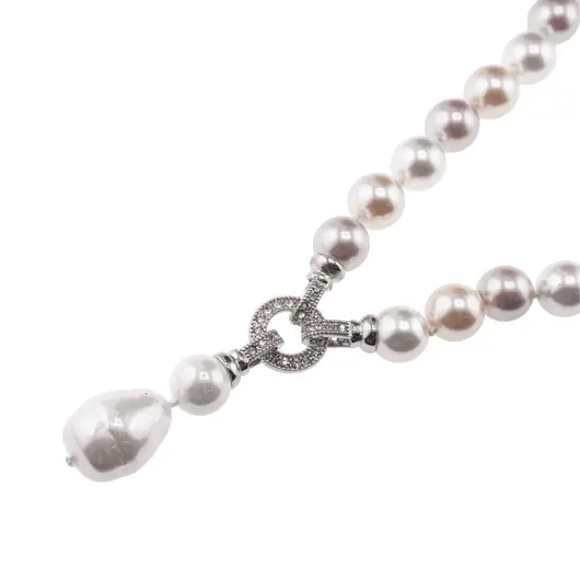 Colier Perle de Mallorca roz, crem si albe cu pandantiv, 12mm, imagine 3