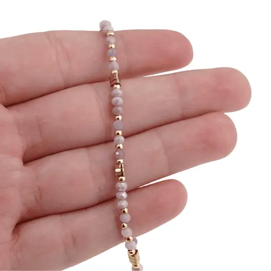 Bratara Sidef si Agat lila sfere fatetate cu elemene aurii, 3mm, imagine 3