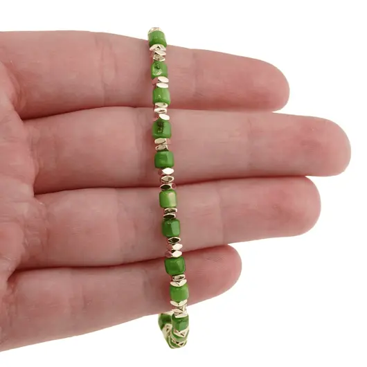 Bratara Sidef verde cuburi cu elemente aurii, 3mm, imagine 3