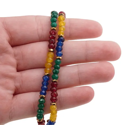 Colier mix agate discuri fatetate cu elemente aurii, 4mm, imagine 3
