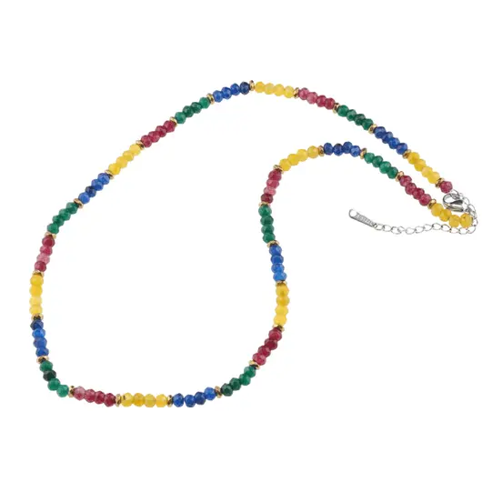Colier mix agate discuri fatetate cu elemente aurii, 4mm