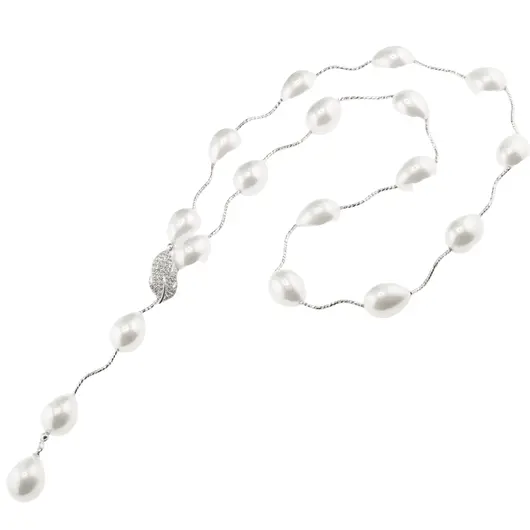 Colier Perle de Mallorca albe si elemente din metal, 14mm x 18mm, imagine 2