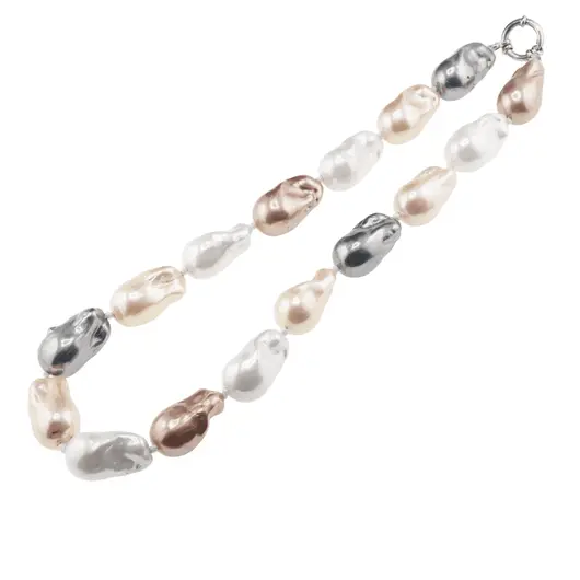 Colier Perle de Mallorca baroque gri, maro si albe, 26mm, imagine 2