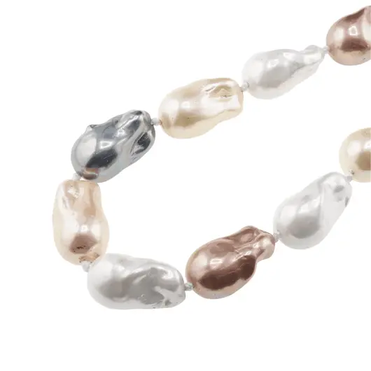 Colier Perle de Mallorca baroque gri, maro si albe, 26mm, imagine 3