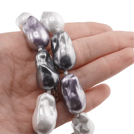Colier Perle de Mallorca baroque gri, violet si albe, 26mm, imagine 4