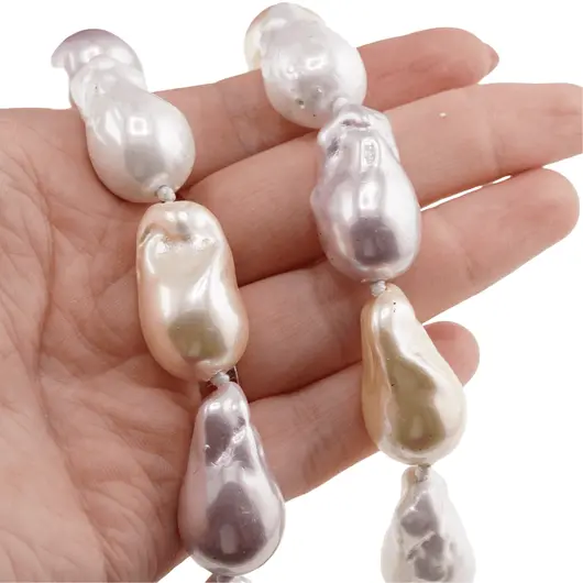 Colier Perle de Mallorca baroque roz, crem si albe, 26mm, imagine 4