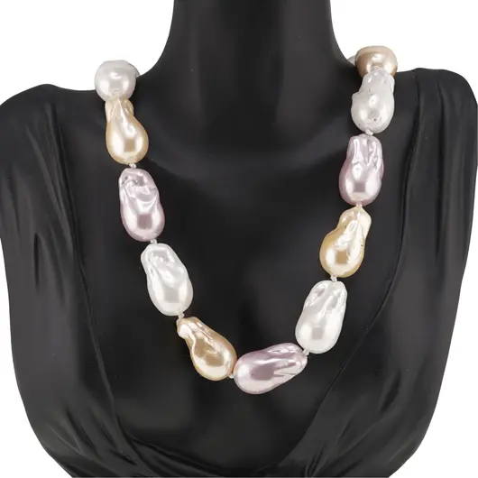Colier Perle de Mallorca baroque roz, crem si albe, 26mm