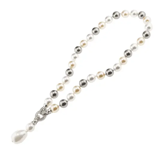 Colier Perle de Mallorca gri, crem si albe cu pandantiv, 10mm, imagine 2