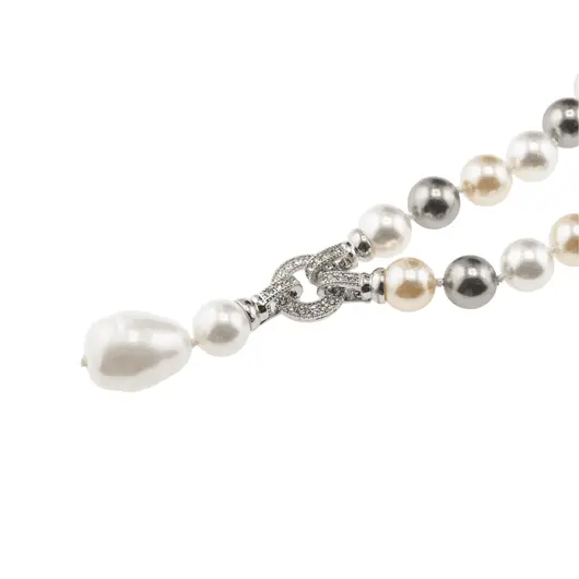 Colier Perle de Mallorca gri, crem si albe cu pandantiv, 10mm, imagine 3