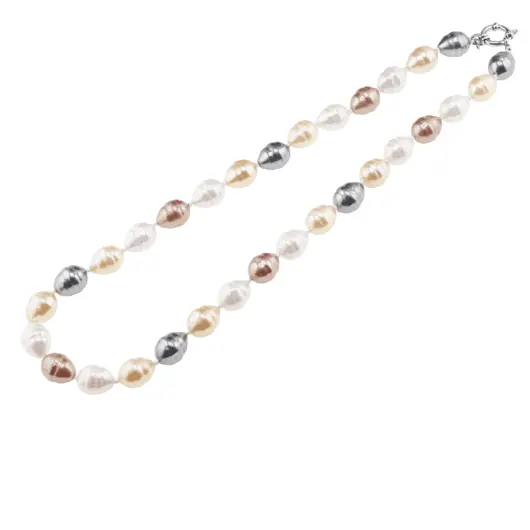 Colier Perle de Mallorca lunguiete gri, maro si albe, 13mm, imagine 2