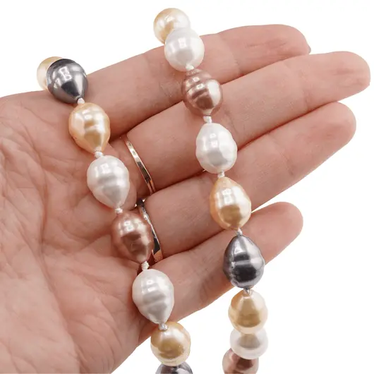 Colier Perle de Mallorca lunguiete gri, maro si albe, 13mm, imagine 4