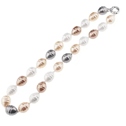 Colier Perle de Mallorca lunguiete gri, maro si albe, 16mm, imagine 2