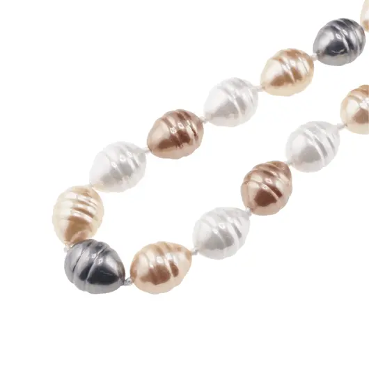 Colier Perle de Mallorca lunguiete gri, maro si albe, 16mm, imagine 3