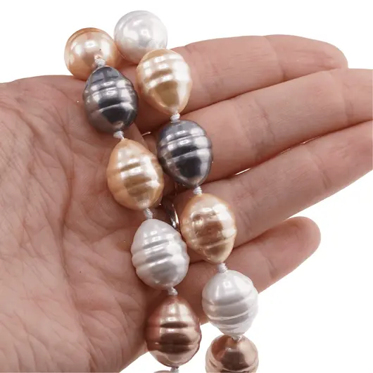 Colier Perle de Mallorca lunguiete gri, maro si albe, 16mm, imagine 4