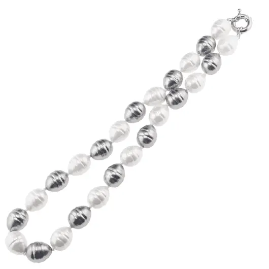 Colier Perle de Mallorca lunguiete gri si albe, 16mm, imagine 2