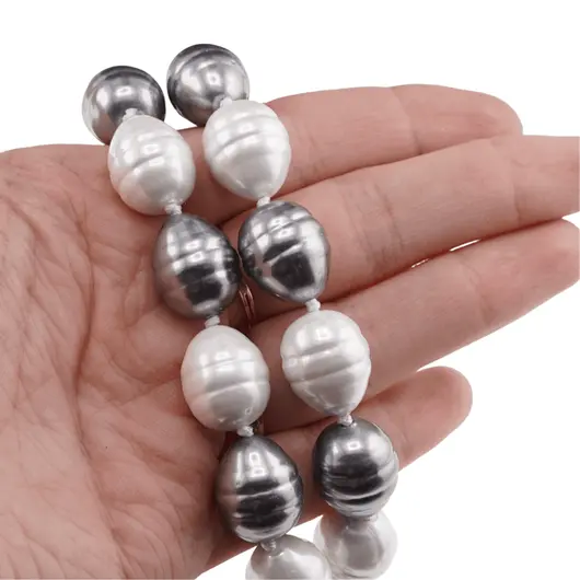 Colier Perle de Mallorca lunguiete gri si albe, 16mm, imagine 4