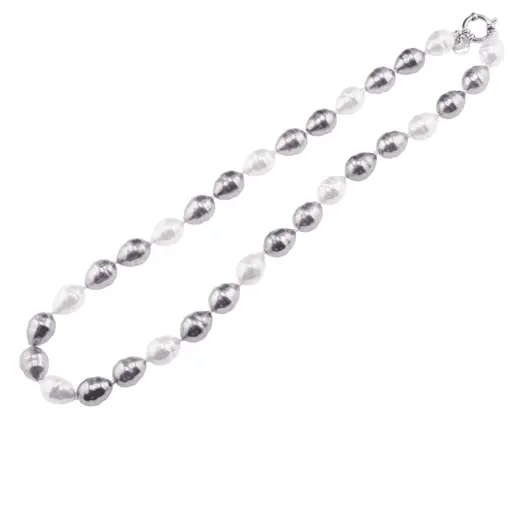 Colier Perle de Mallorca lunguiete gri, violet si albe, 13mm, imagine 2