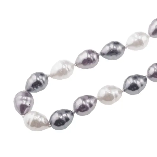 Colier Perle de Mallorca lunguiete gri, violet si albe, 13mm, imagine 3