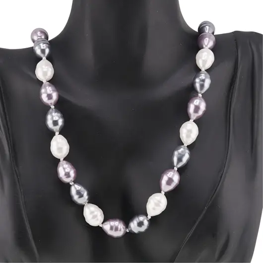 Colier Perle de Mallorca lunguiete gri, violet si albe, 13mm