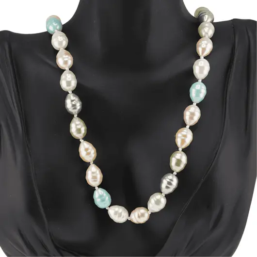 Colier Perle de Mallorca lunguiete multicolore pastelate, 13mm