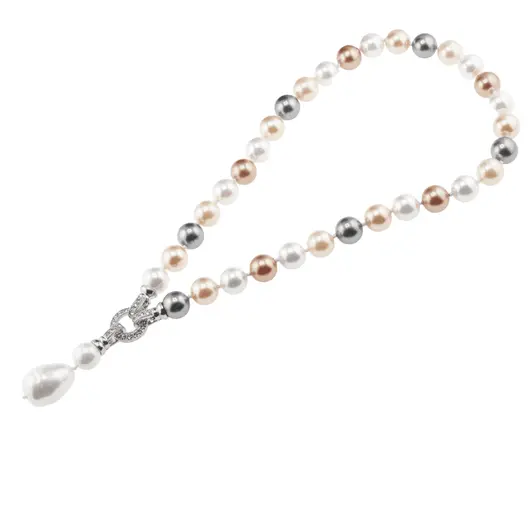 Colier Perle de Mallorca maro, gri, crem si albe cu pandantiv, 10mm, imagine 2