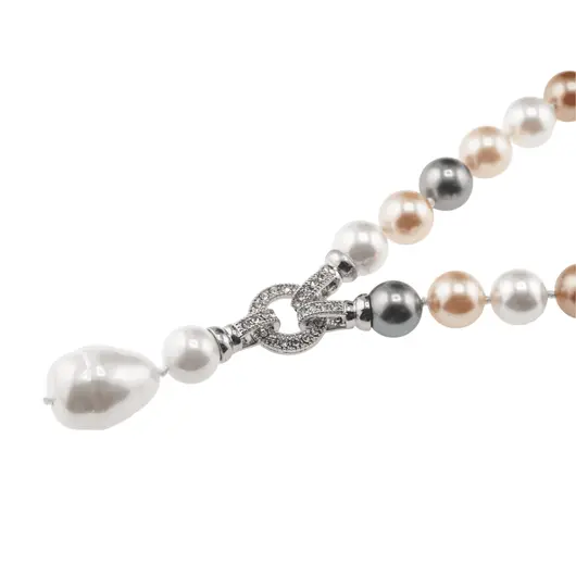 Colier Perle de Mallorca maro, gri, crem si albe cu pandantiv, 10mm, imagine 3