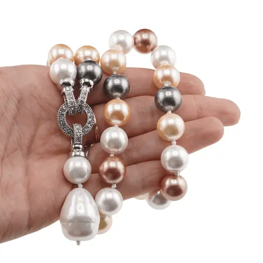 Colier Perle de Mallorca maro, gri, crem si albe cu pandantiv, 10mm, imagine 4