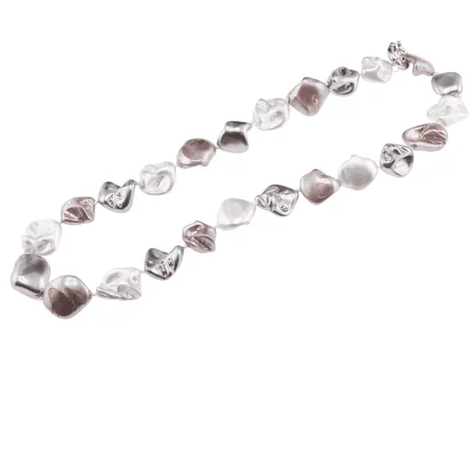 Colier Perle de Mallorca neuniforme gri, roz si albe, 18mm, imagine 2