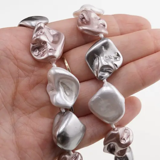 Colier Perle de Mallorca neuniforme gri, roz si albe, 18mm, imagine 4