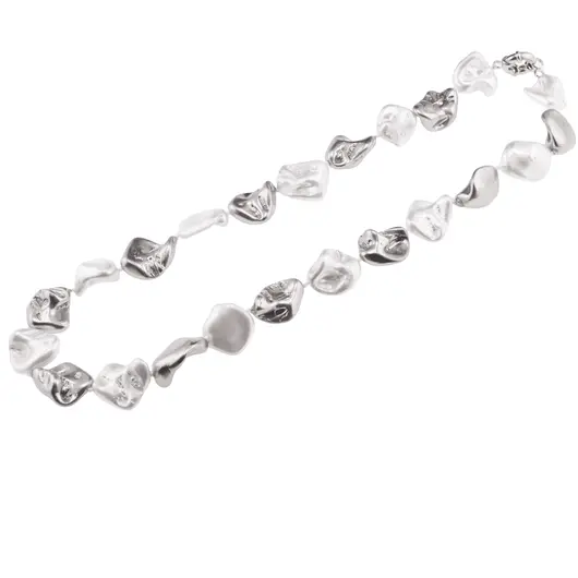 Colier Perle de Mallorca neuniforme gri si albe, 18mm, imagine 2