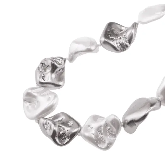 Colier Perle de Mallorca neuniforme gri si albe, 18mm, imagine 3