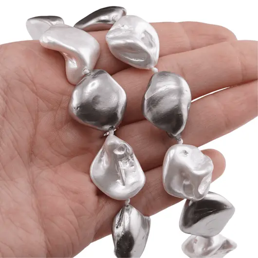 Colier Perle de Mallorca neuniforme gri si albe, 18mm, imagine 4