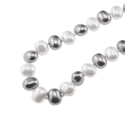 Colier Perle de Mallorca ovale gri si albe, 13mm, imagine 3