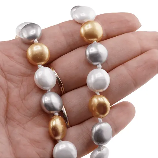 Colier Perle de Mallorca turtite gri, aurii si albe, 12mm, imagine 4