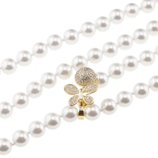 Colier reglabil cu Perle de Mallorca albe si accesoriu fluture auriu, 8mm, imagine 3