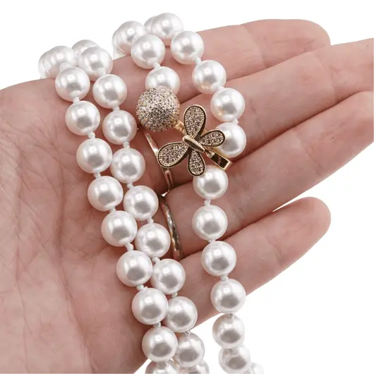 Colier reglabil cu Perle de Mallorca albe si accesoriu fluture auriu, 8mm, imagine 4