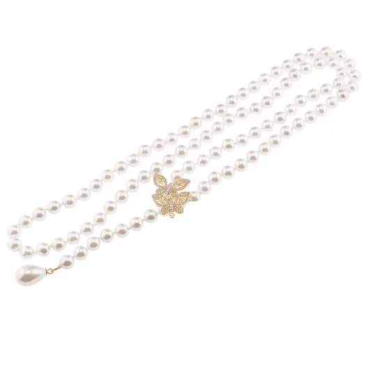 Colier reglabil cu Perle de Mallorca albe si accesoriu fluturi aurii, 8mm, imagine 2