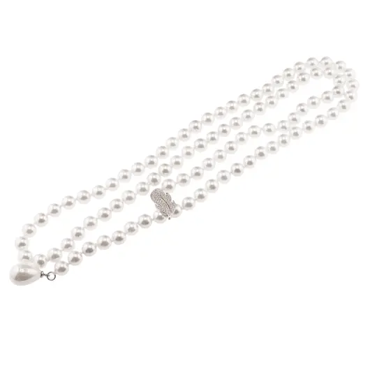 Colier reglabil cu Perle de Mallorca albe si accesoriu pana argintie, 8mm, imagine 2