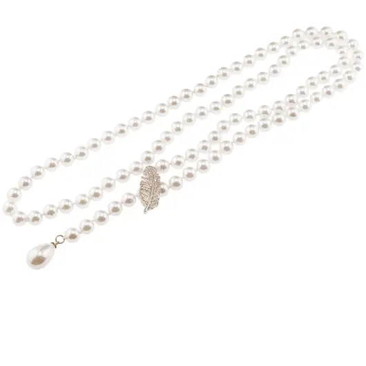 Colier reglabil cu Perle de Mallorca albe si accesoriu pana aurie, 8mm, imagine 2